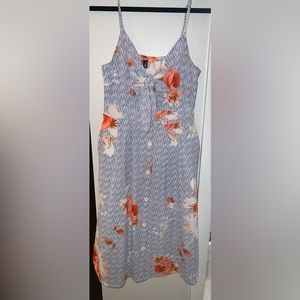 FANCYINN Womens Floral Prints Tie Front Button Down Spaghetti Strap Midi Dress